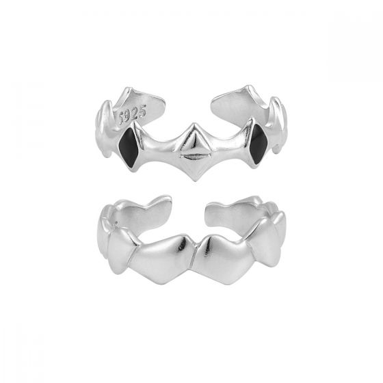 Geometry Irregular Black Epoxy Rhombus 925 Sterling Silver Adjustable Ring