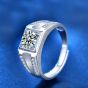 Men's Office Moissanite CZ Geometry Square 925 Sterling Silver Adjustable Ring