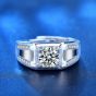 Men's Office Moissanite CZ Geometry Square 925 Sterling Silver Adjustable Ring