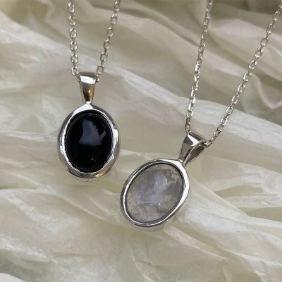 Office Oval Created Crystal 925 Sterling Silver Necklace