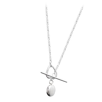 Modern Hollow Heart OT Shape Ellipse 925 Sterling Silver Necklace