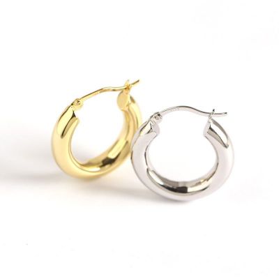 Simple Round Circle 925 Sterling Silver Huggie Hoop Earrings