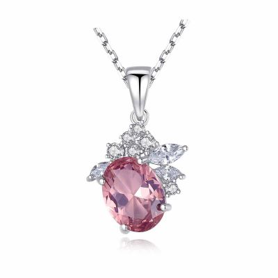 Elegant Pink CZ Flower 925 Sterling Silver Necklace