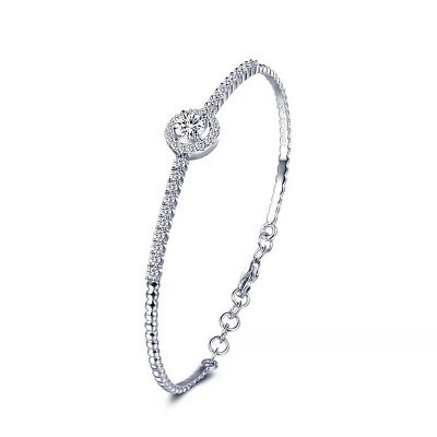 Gift Round Moissanite CZ 925 Sterling Silver Open Bangle