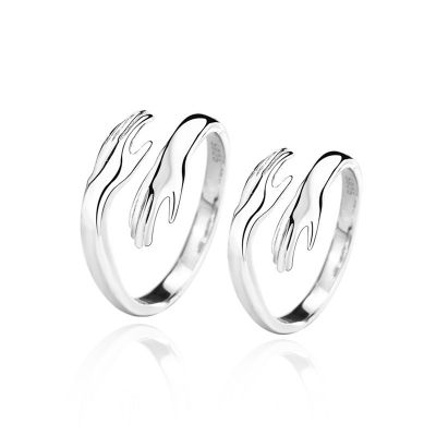 Fashion Couple Hands Embrace 925 Sterling Silver Adjustable Ring